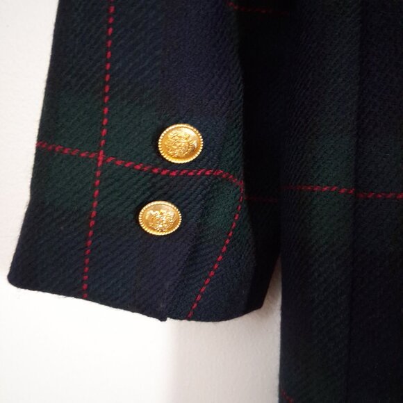 Vintage Green Wool Plaid Blazer Velvet CONRAD C Academia Preppy Gold Buttons - Picture 7 of 13